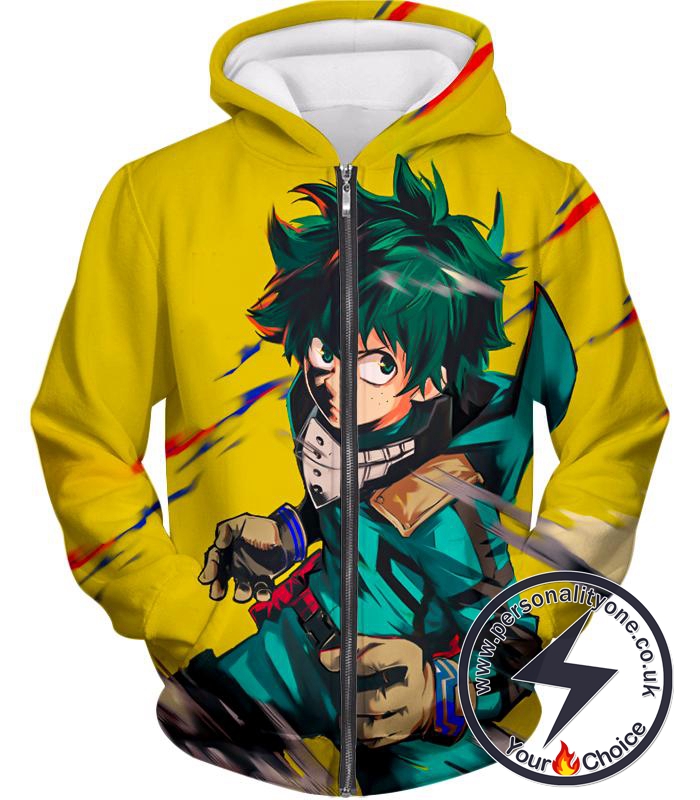 My Hero Academia Izuki Midoriya aka Deku Amazing Anime Promo Yellow Zip Up Hoodie